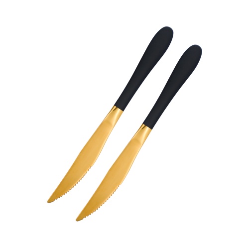1012 Gold Black Handled Steak Knife 2PC